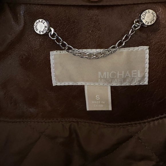 MICHAEL Michael Kors Tan Leather Jacket with Cream Shearling Collar - Picture 6 of 9